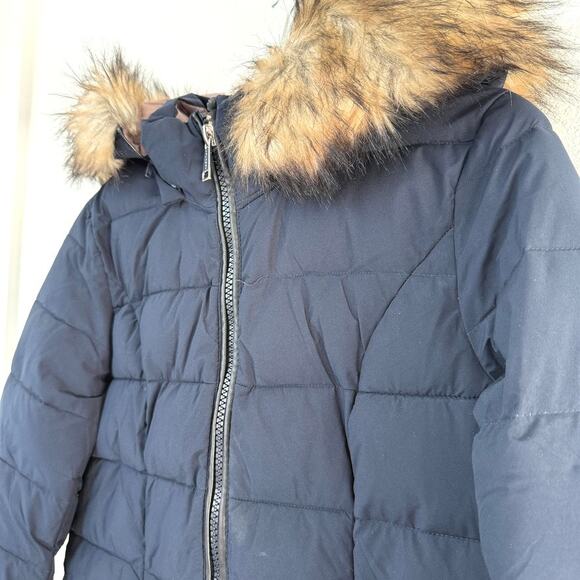 Laundry by Shelli Segal Puffer Coat Navy Faux Fur Hood Women's M Water Resistant - Picture 3 of 6